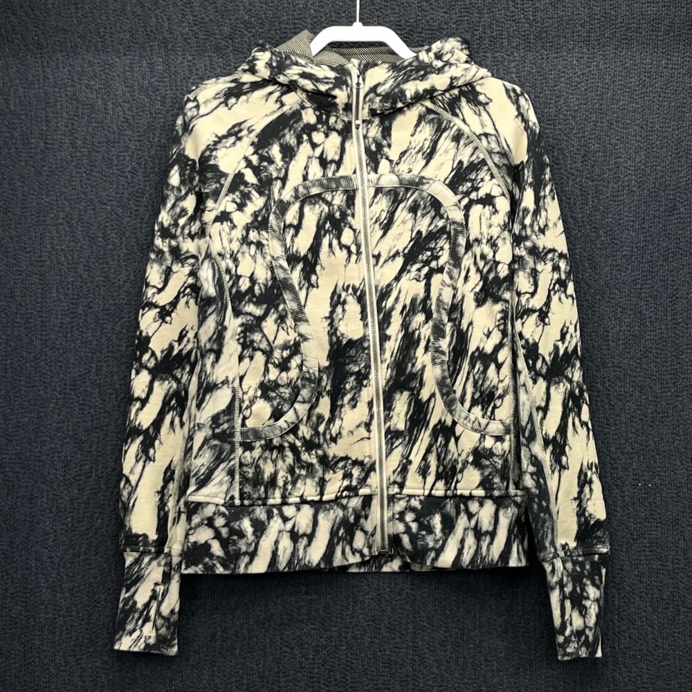 Lululemon Scuba Full Zip Hoodie Black White Marble Tie Dye Size 10